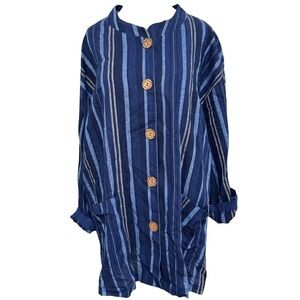 Vintage Erica Brook Striped Linen Blend Tunic Top Lagenlook Size 14